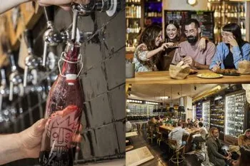 Uno de los 18 grifos de vino de La Caníbal y el salón